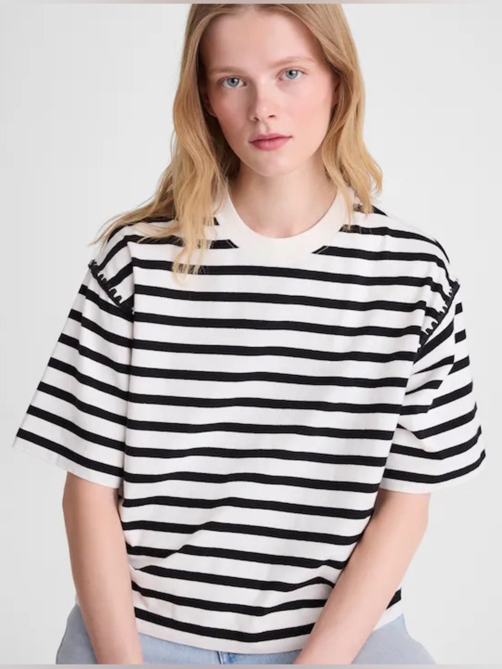 Madewell The Boxy Crop Tee in Allday Jersey Medium Striped Contrasting Crochet